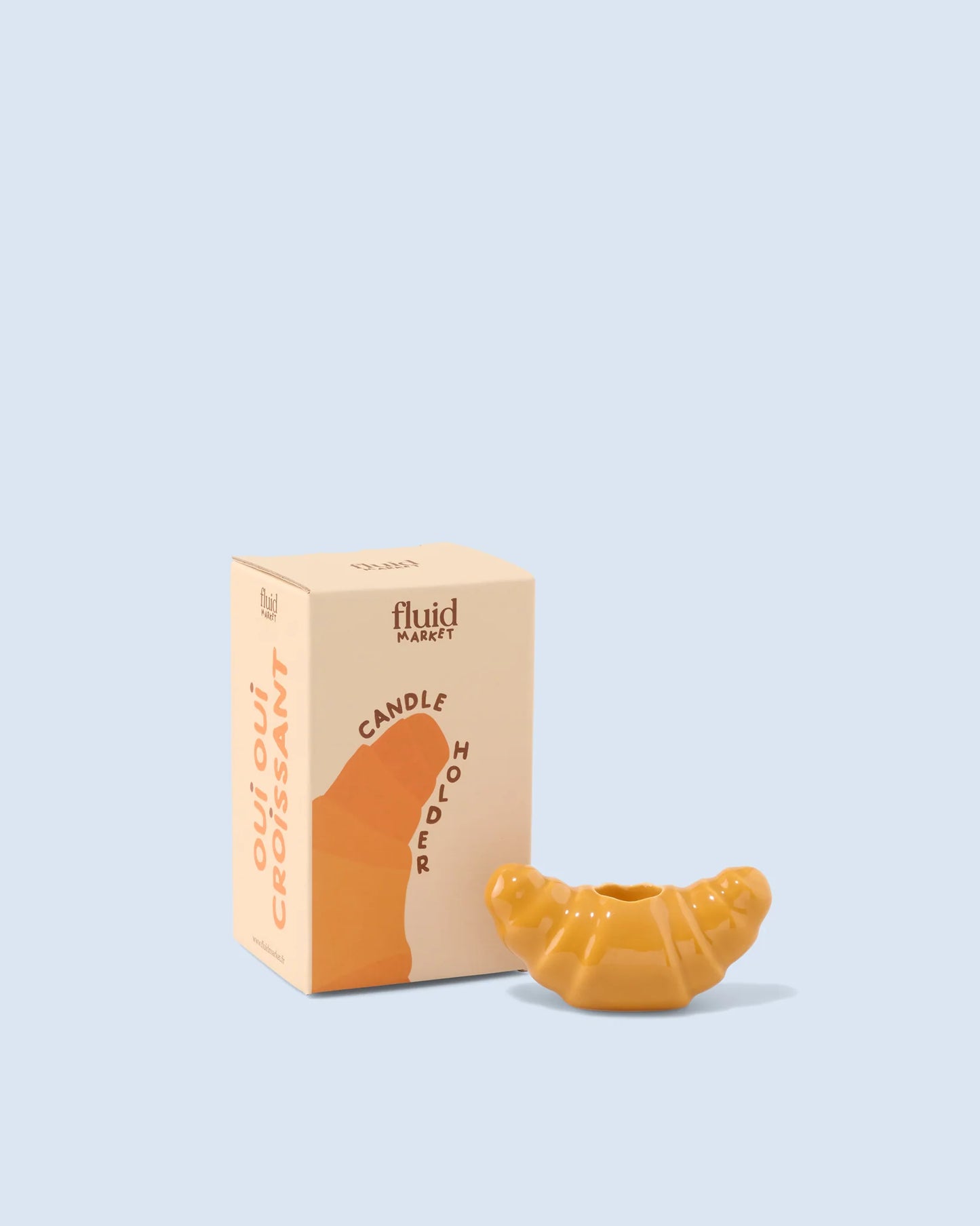 Keramik-Kerzenhalter in realistischer Croissant-Form, goldbraun glasiert von Fluid Market
