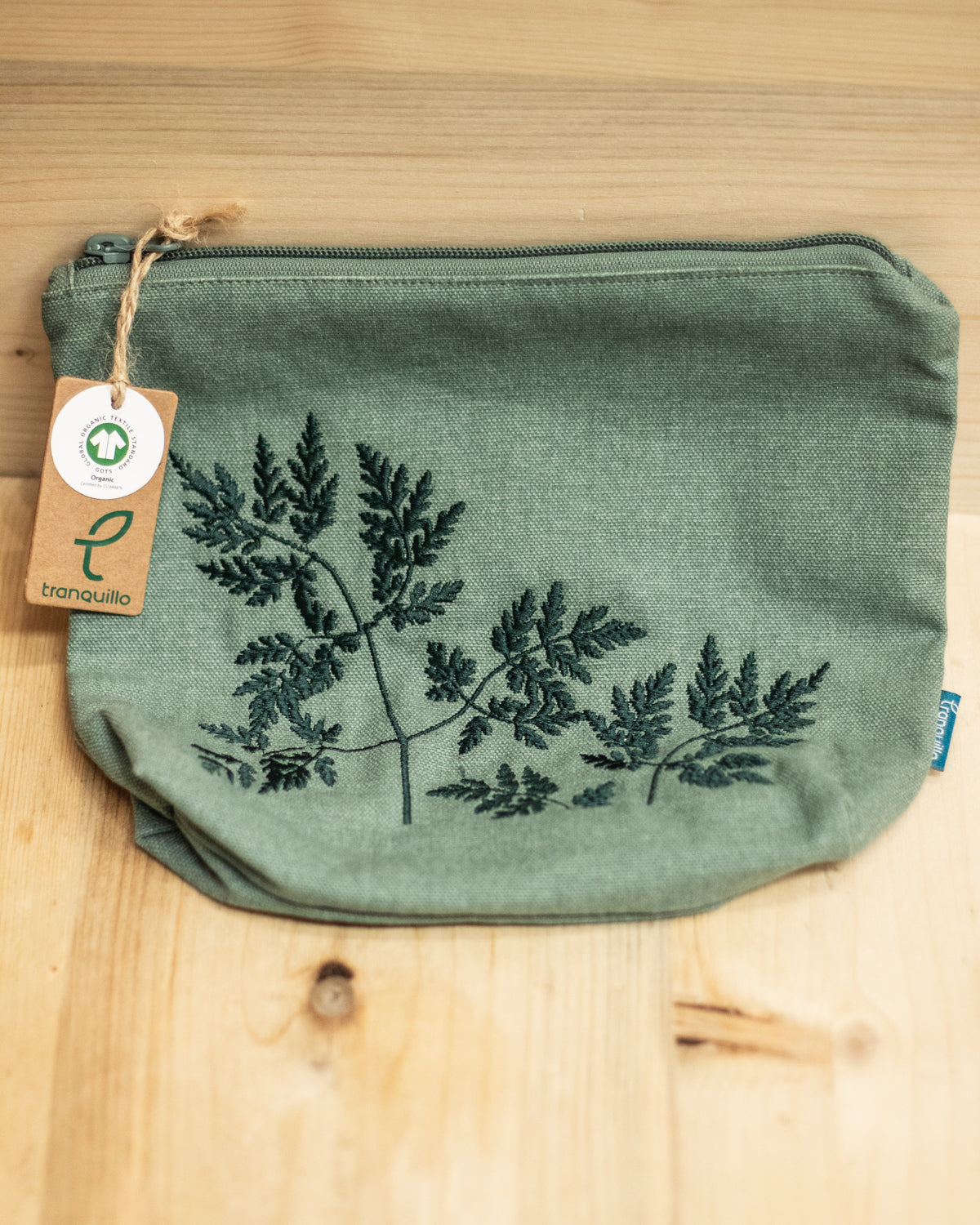 Grüne Kosmetiktasche amit Blattmuster