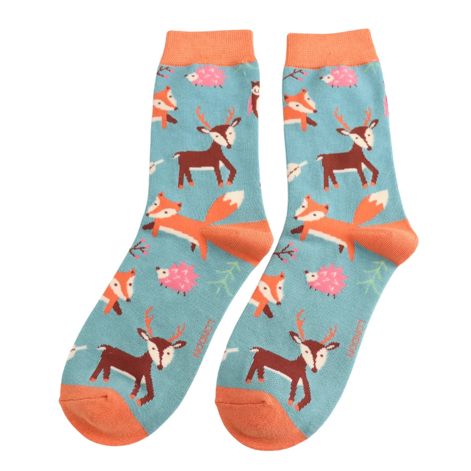 Miss Sparrow - Bambus Socken mit Motiv - Woodland Animals - Colour: duck egg