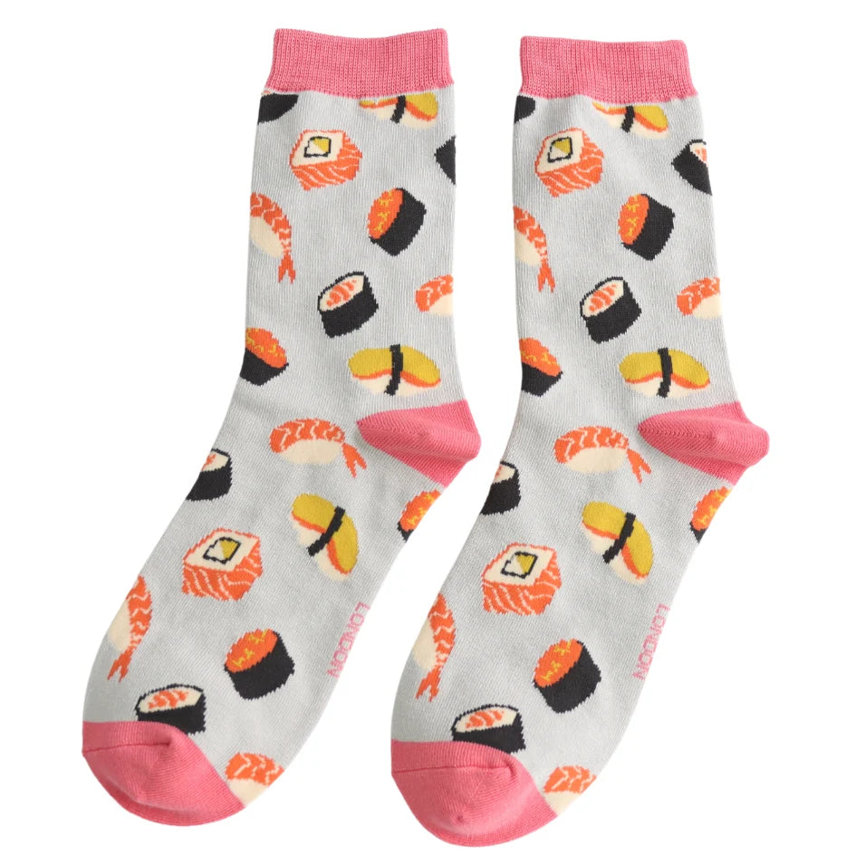 Miss Sparrow - Bambus Socken mit Motiv - Sushi - Colour: silver
