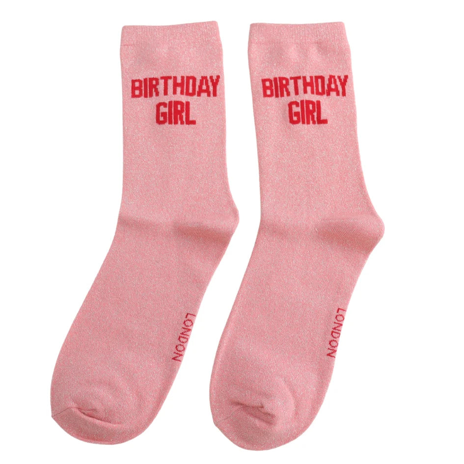 Glitter Statement Socken „Birthday Girl"
