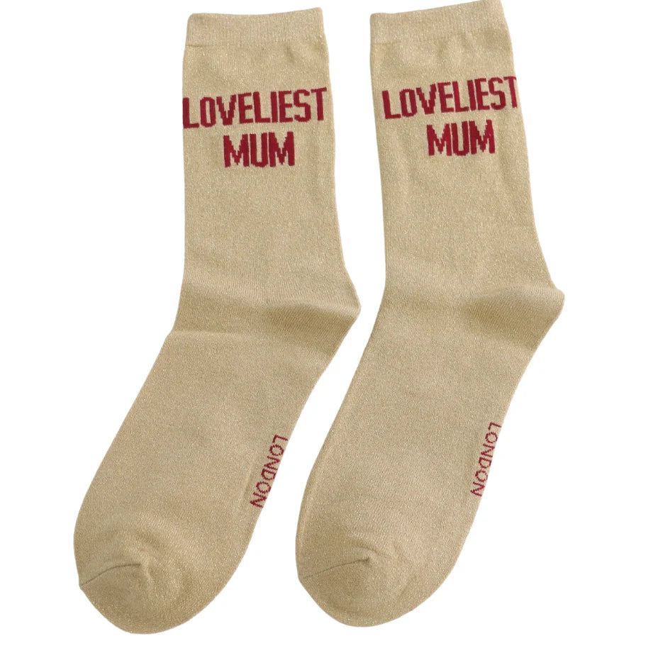 Glitter Statement Socken „Loveliest Mum"