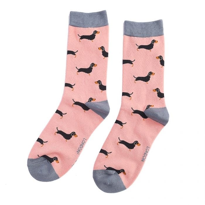 Miss Sparrow - Bambus Socken mit Motiv - Kleine Dackel - Pink