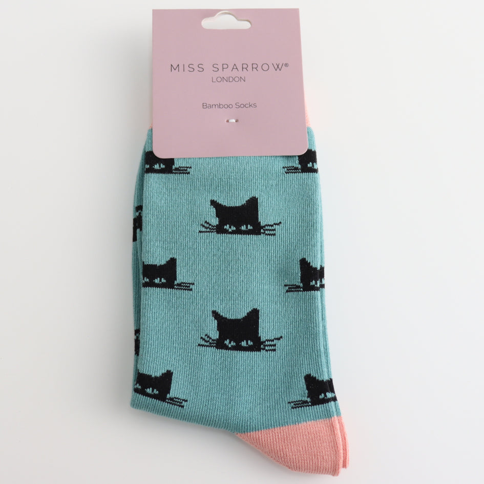 Miss Sparrow - Bambus Socken mit Motiv - Lauernde Katze