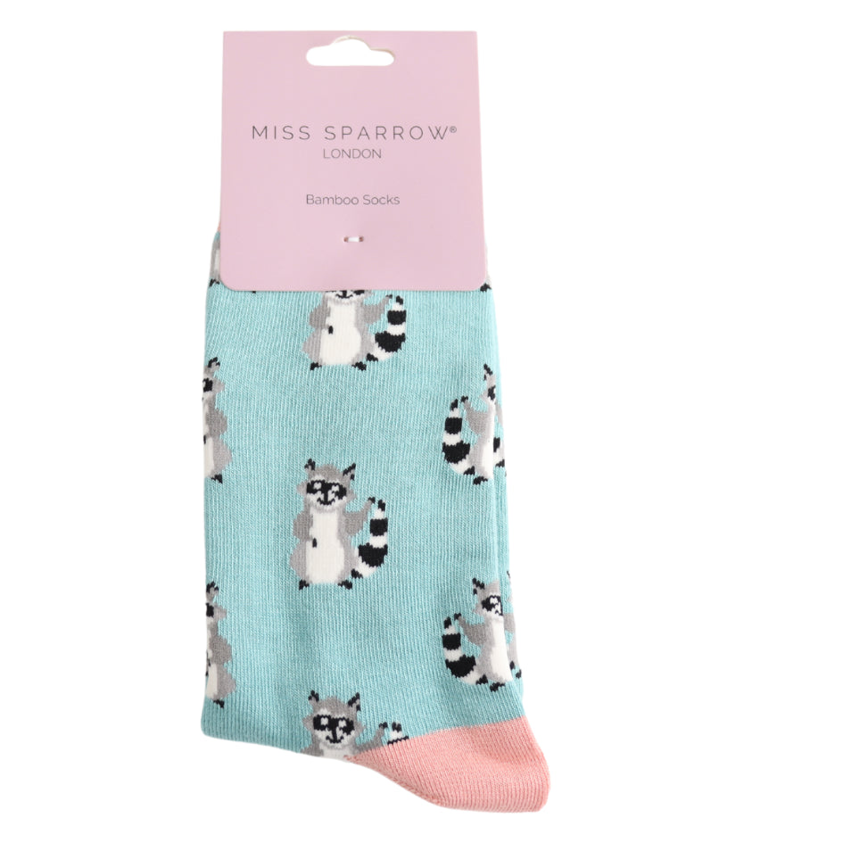 Miss Sparrow - Bambus Socken mit Motiv - Waschbär