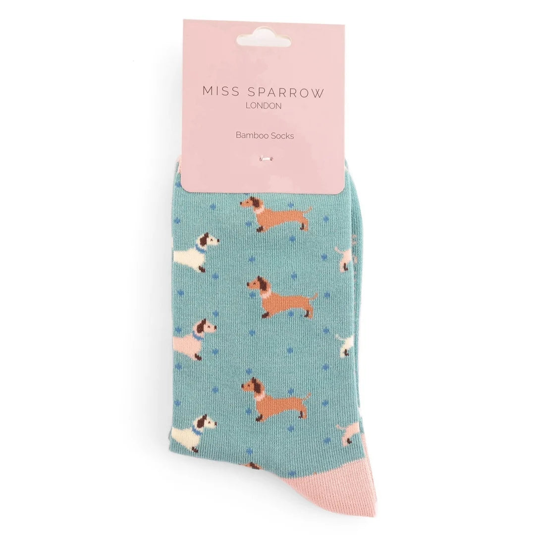 Miss Sparrow - Bambus Socken mit Motiv - Sausage Dog & Spots