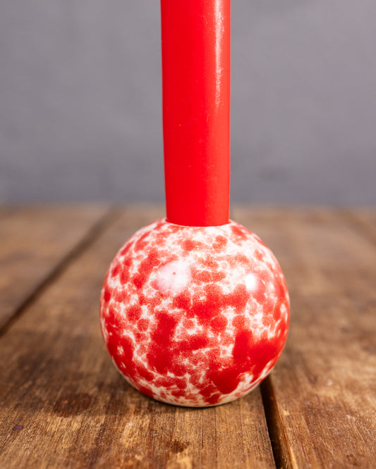 Marmorierter Kugel-Kerzenhalter (Rot/Weiß)