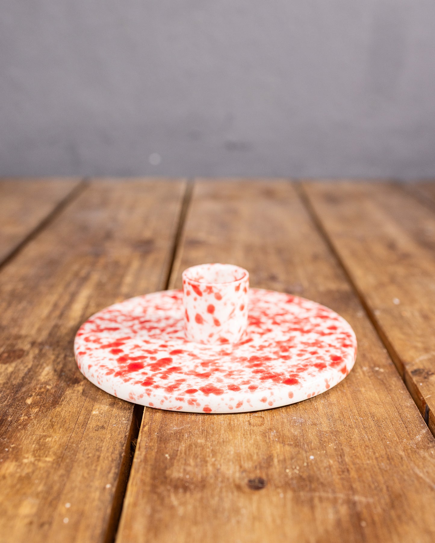 Runder Porzellan-Kerzenhalter (Rot/Weiß Marmoriert)
