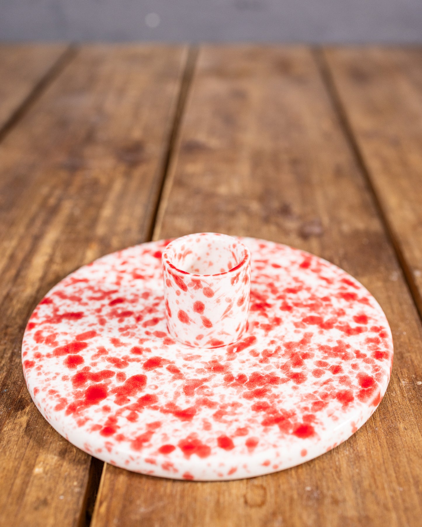 Runder Porzellan-Kerzenhalter (Rot/Weiß Marmoriert)