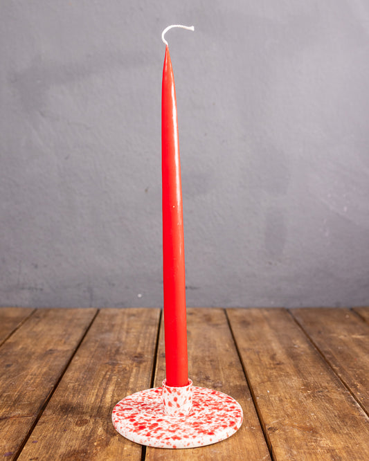 Runder Porzellan-Kerzenhalter (Rot/Weiß Marmoriert)
