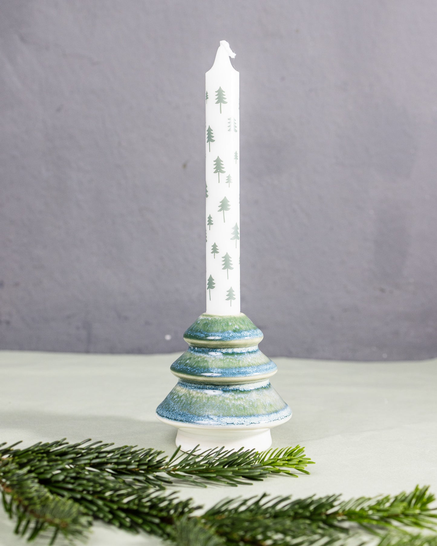 Porzellan-Kerzenhalter Tanne (Grün)