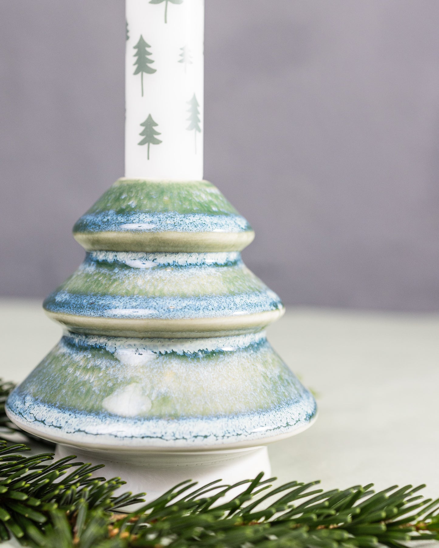 Porzellan-Kerzenhalter Tanne (Grün)
