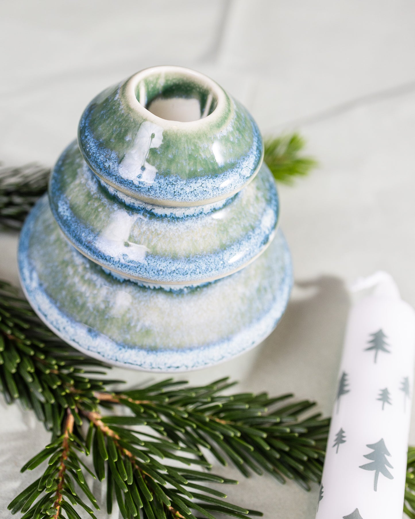 Porzellan-Kerzenhalter Tanne (Grün)