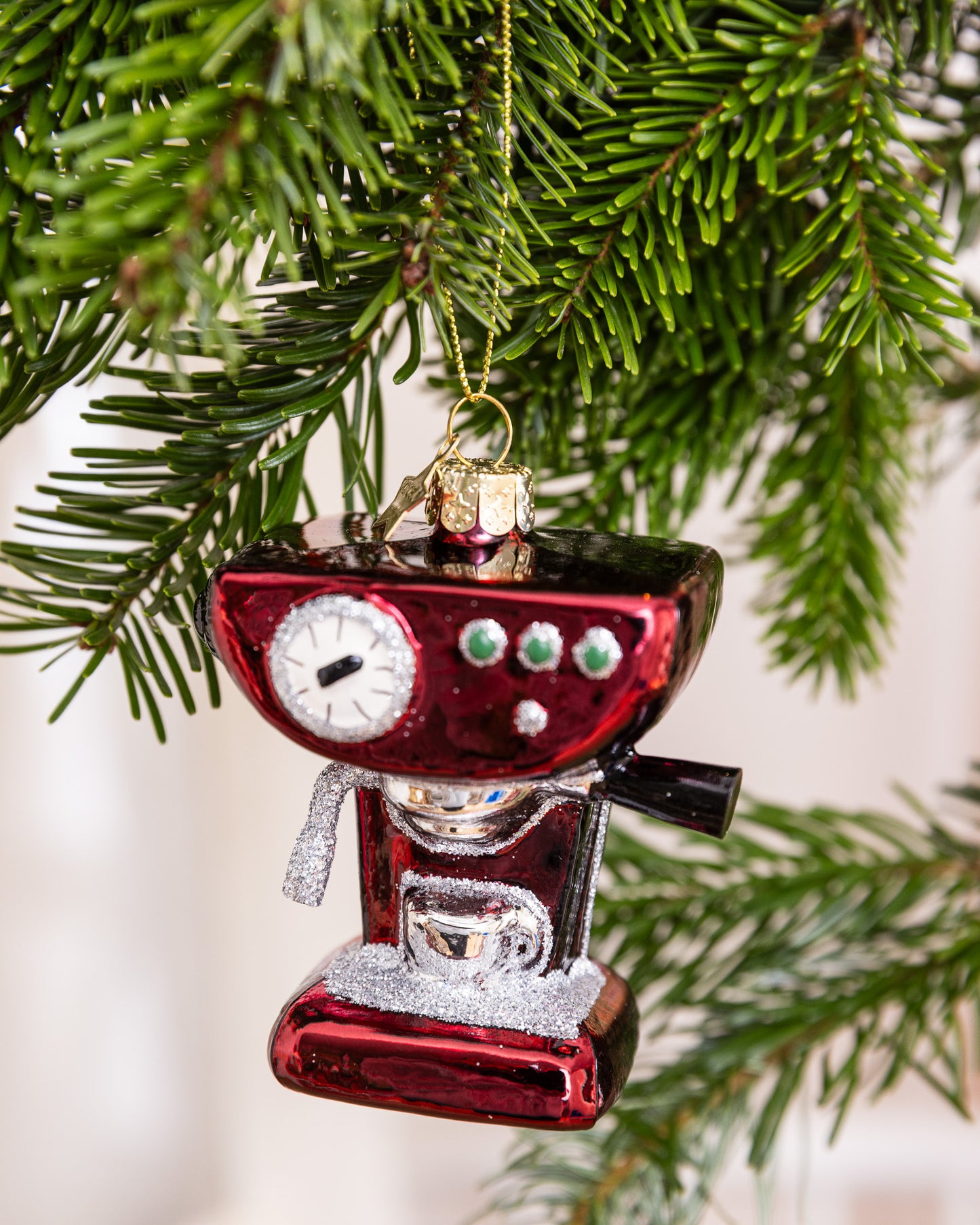 Glas-Ornament Kaffeemaschine (Rot)