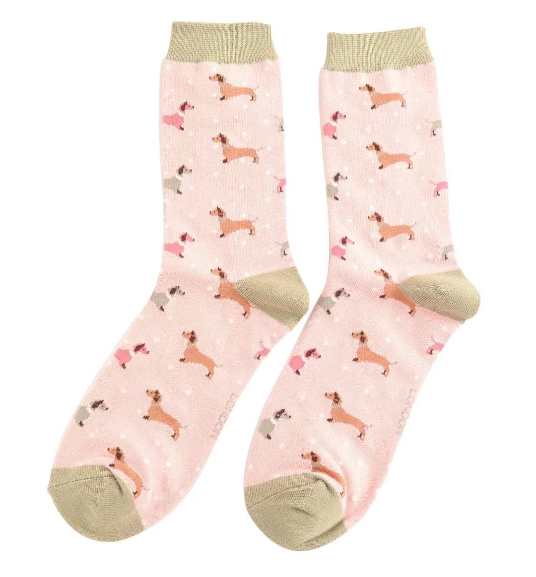 Miss Sparrow - Bambus Socken mit Motiv - Dackel mit Punkten
