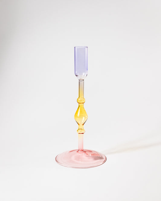 Kerzenhalter aus Glas - flieder, gelb, rosa