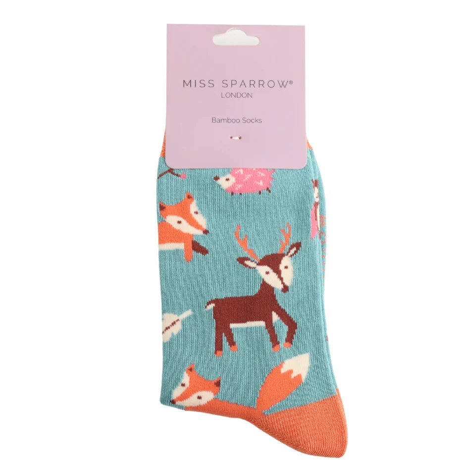 Miss Sparrow - Bambus Socken mit Motiv - Woodland Animals - Colour: duck egg
