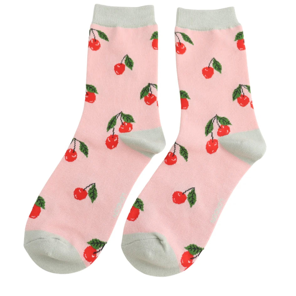 Miss Sparrow - Bambus Socken mit Motiv - Cherries - Colour: Pale Pink