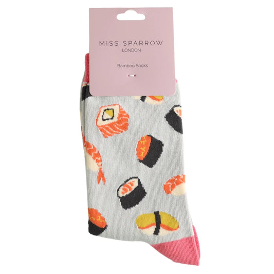Miss Sparrow - Bambus Socken mit Motiv - Sushi - Colour: silver