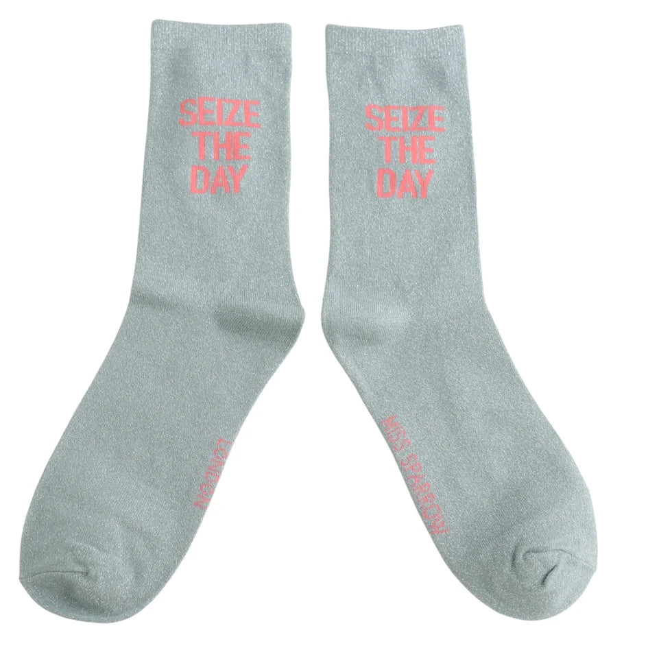 Glitter Statement Socken „Seize The Day“