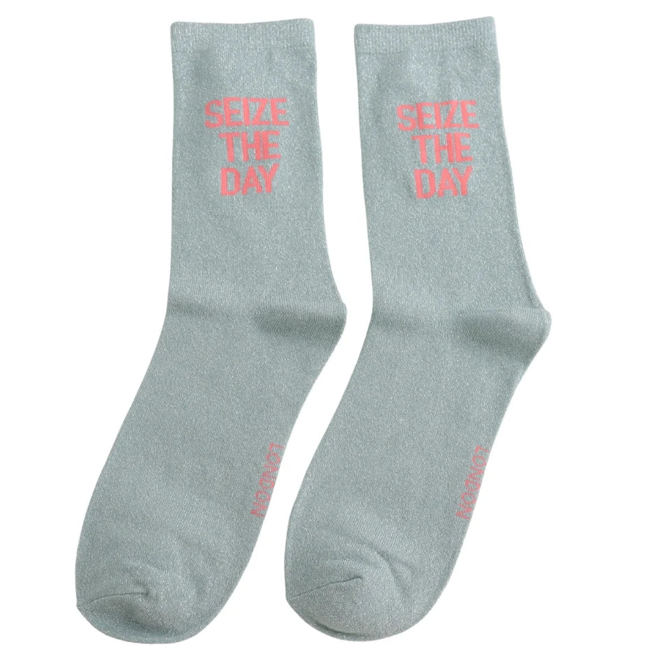 Glitter Statement Socken „Seize The Day“