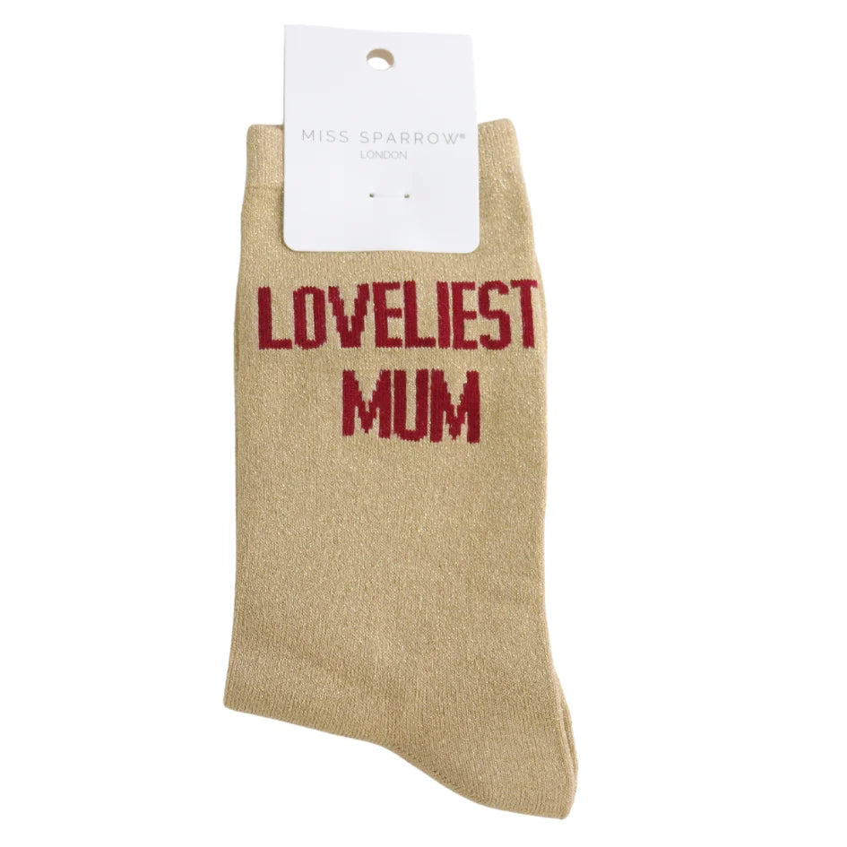 Glitter Statement Socken „Loveliest Mum"