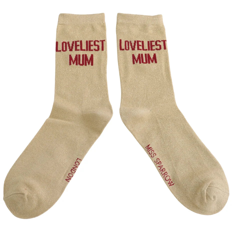 Glitter Statement Socken „Loveliest Mum"