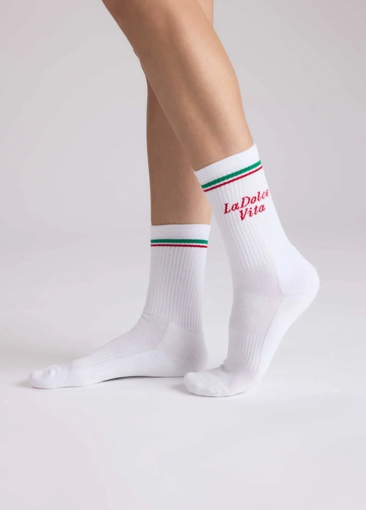 NBDC Socken - Dolce Vita rot auf weiß mit ital. Streifen
