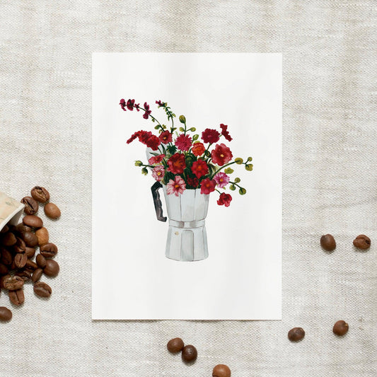 Postkarte - Red Espresso Flowers