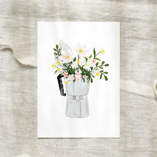Postkarte - White Espresso Flowers