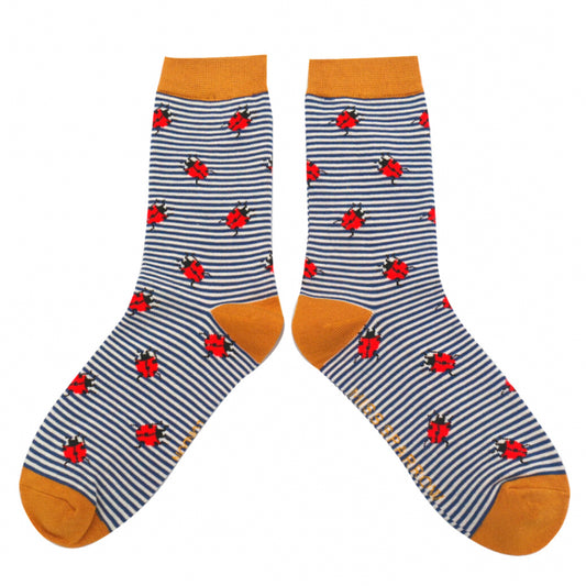 Miss Sparrow - Bambus Socken mit Motiv - Ladybirds navy