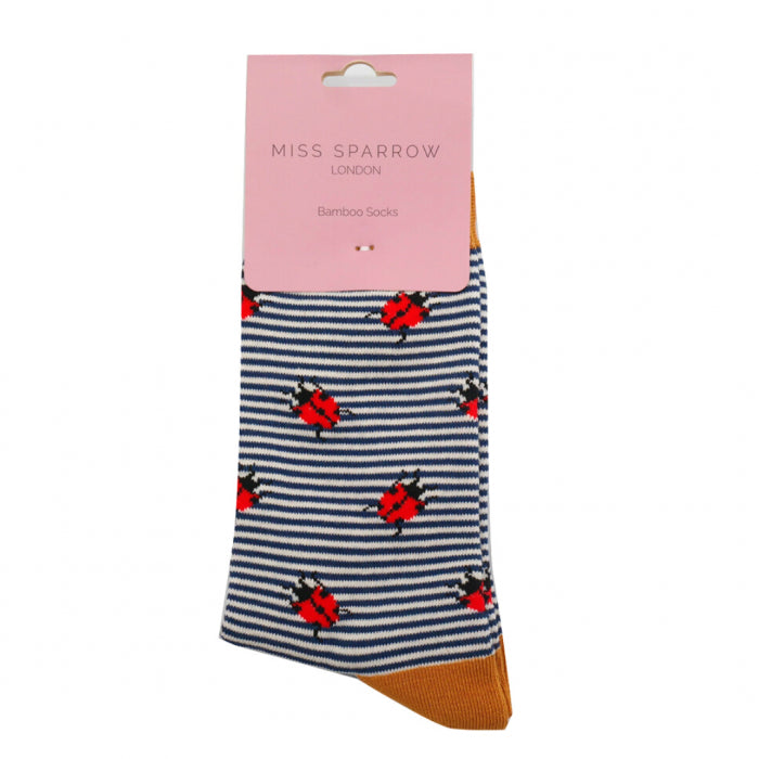 Miss Sparrow - Bambus Socken mit Motiv - Ladybirds navy