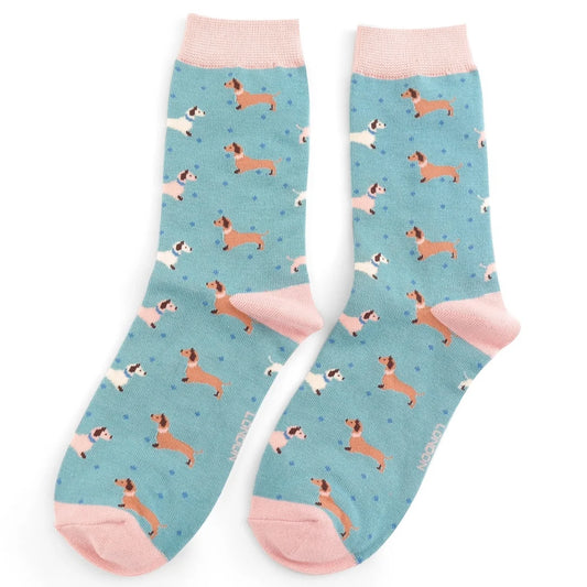 Miss Sparrow - Bambus Socken mit Motiv - Sausage Dog & Spots